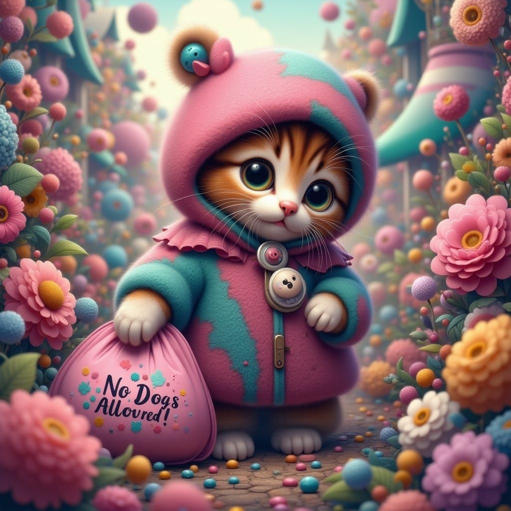 Kitten in Dog Costume with Candy Bag