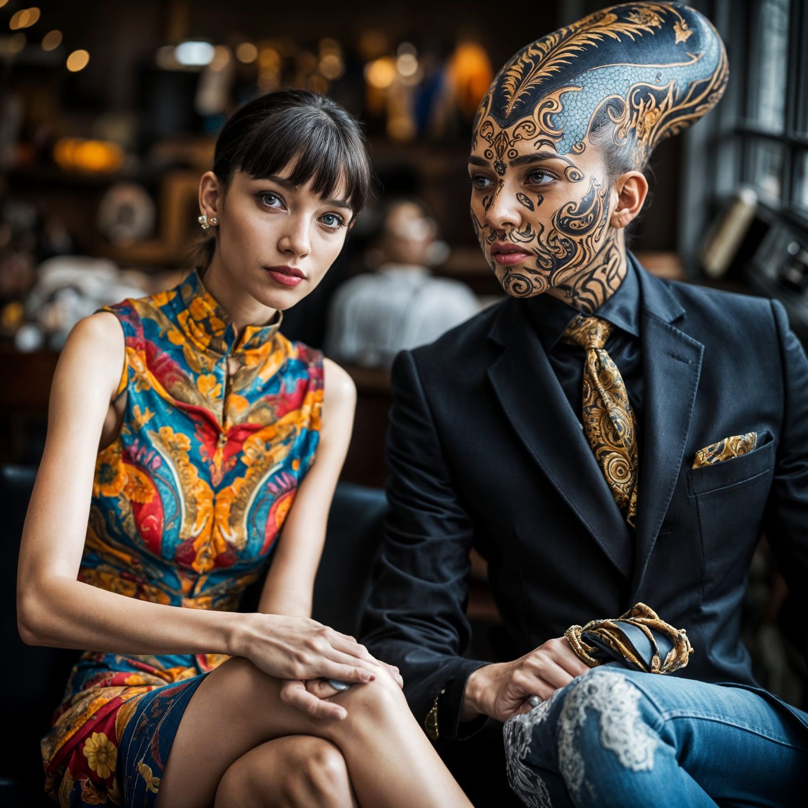 Exotic Aliens Enjoying Fine Dining and Banter