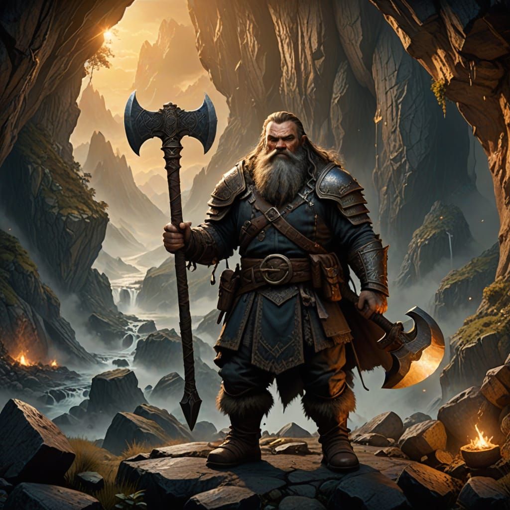Gimli in Epic Fantasy Cave, Inspired by Alan Lee's Artistic ...
