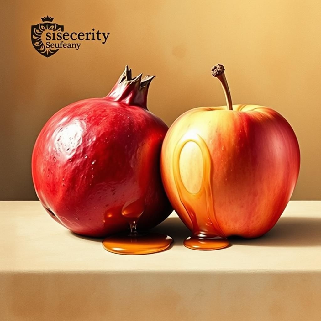Pomegranate, Apple, Honey, and Logo in Digital Painting Styl...