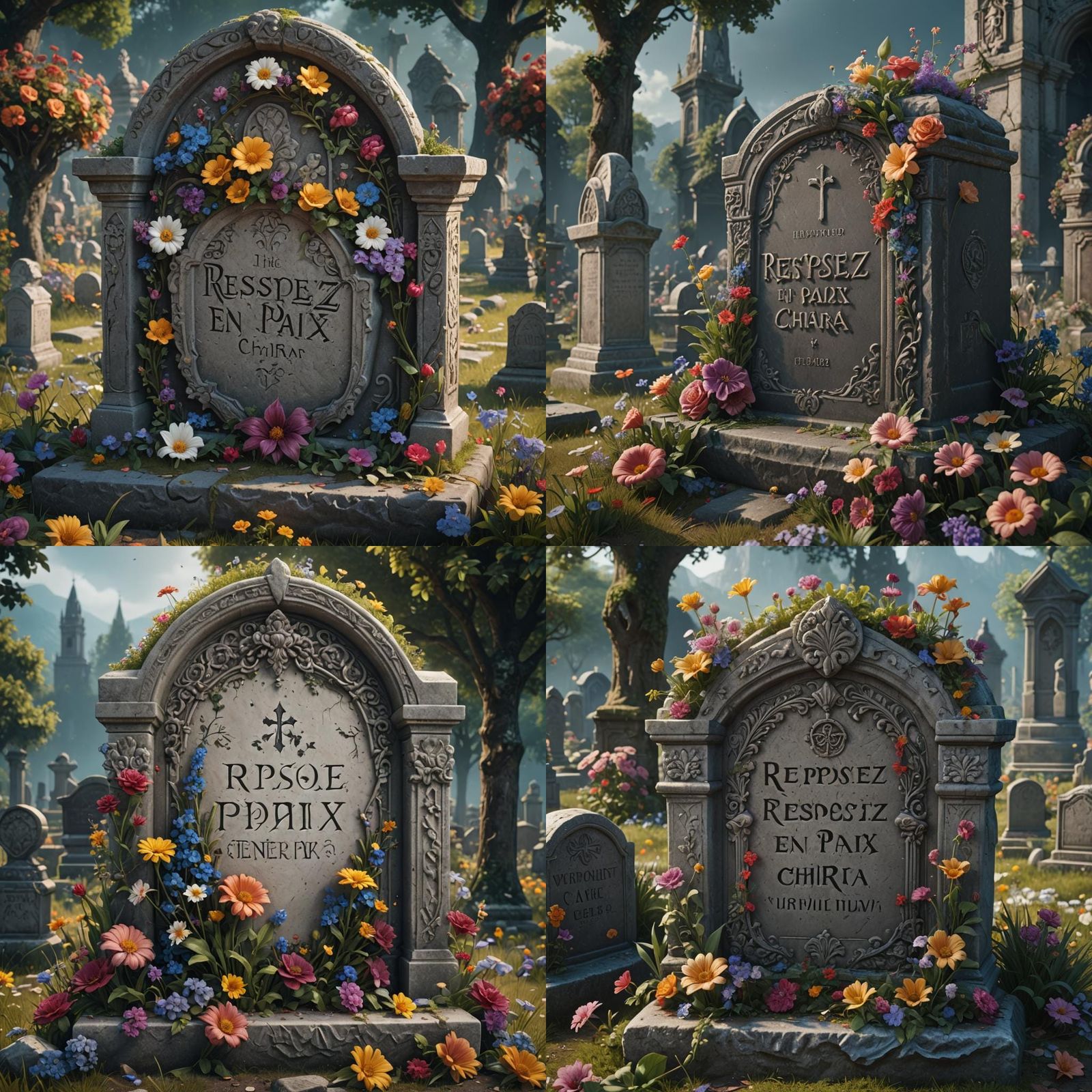 Ornate Gravestone with Flowers: Fantasy Concept Art