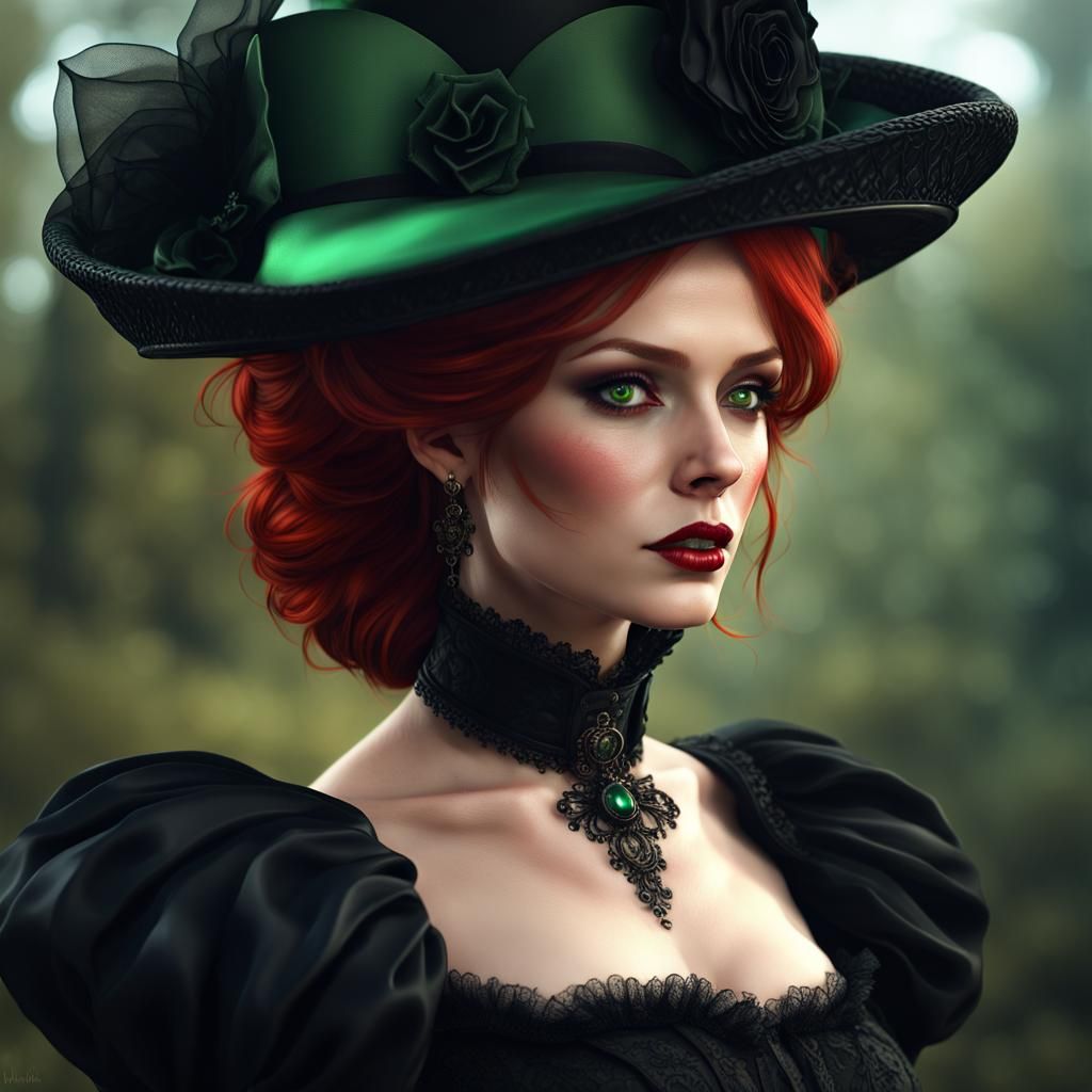 Red-Haired Woman in Gothic Tudor Dress, Digital Art