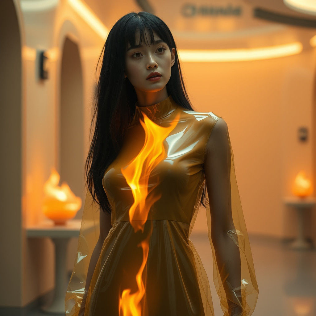 Futuristic Surreal Scene with Burning Dress