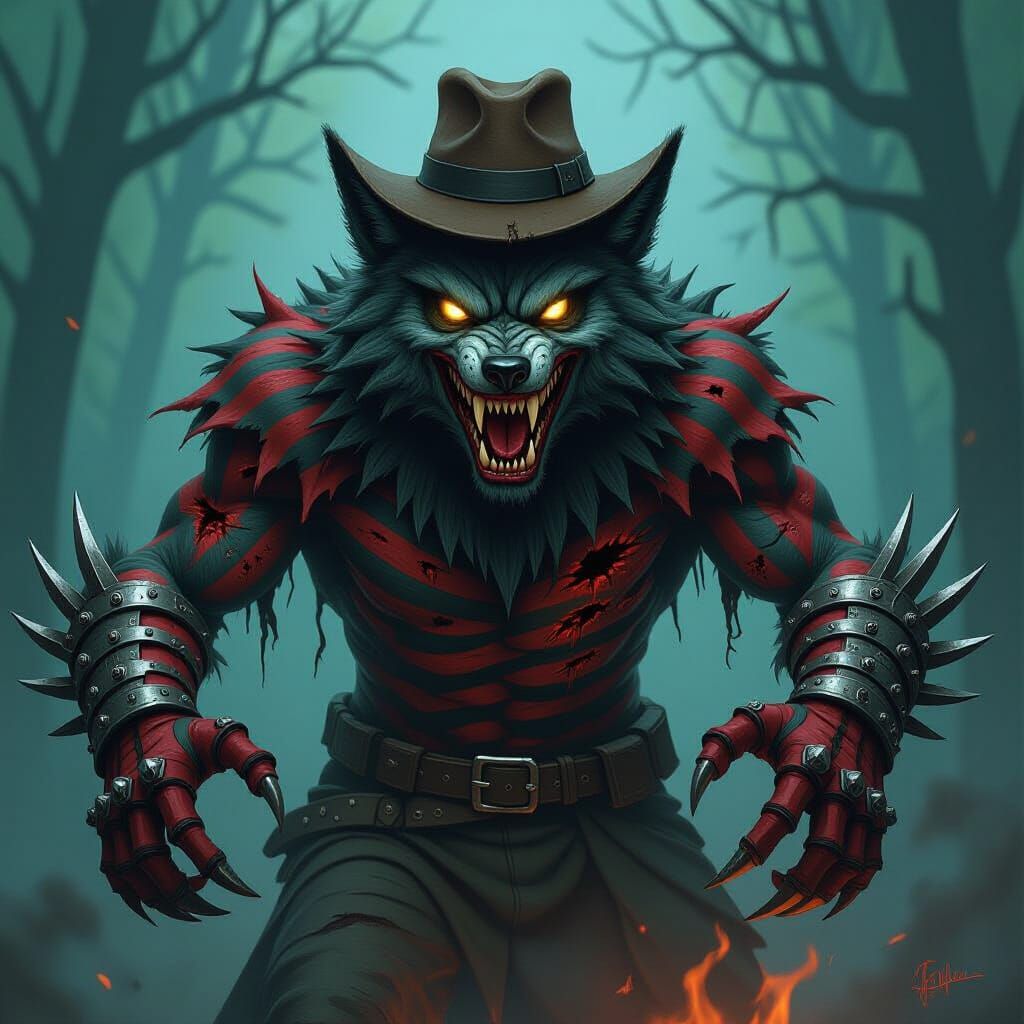 Terrifying Dream Wolf with Glowing Eyes and Metal Gauntlets