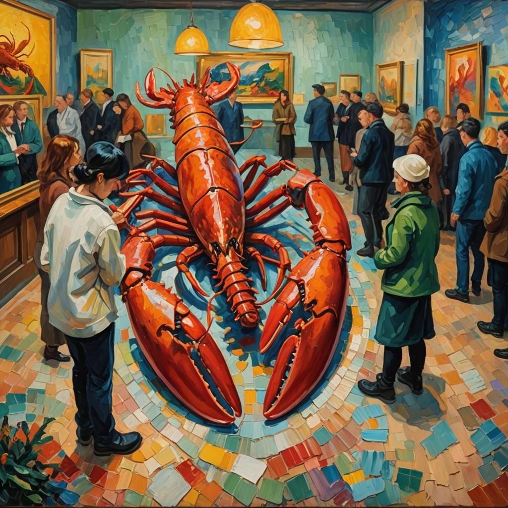 Neo-Impressionist Lobster Artwork in Museum
