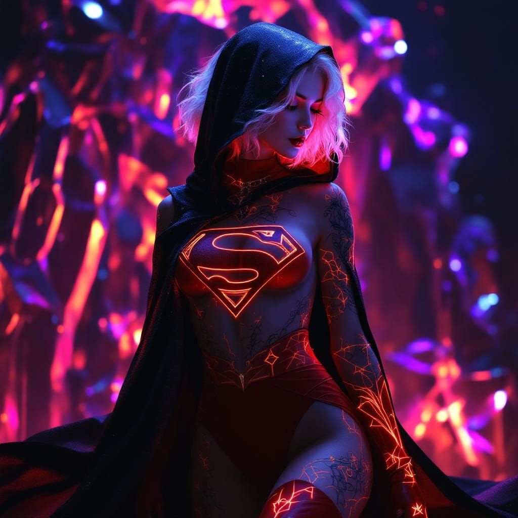 Goth Supergirl in Elegant Black and Red Attire