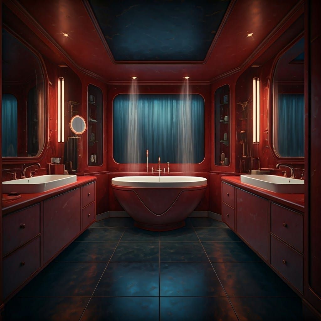 Luxury Space-Age Bathroom with Heart Bathtub in Italian Styl...