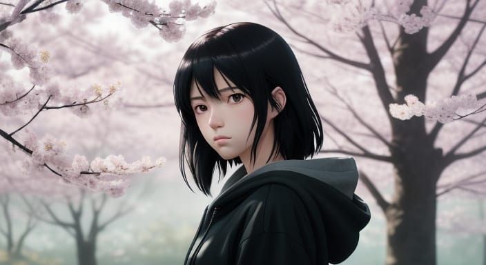Anime-Inspired Girl in Serene Cherry Blossom Setting