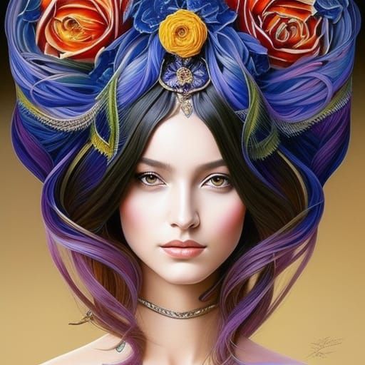 Grainy Portrait of Beautiful Woman in Art Nouveau Style