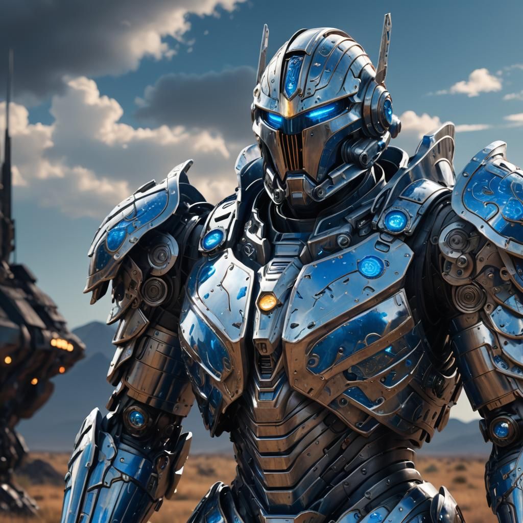 Sci-Fi Knight in Shining Futuristic Armor