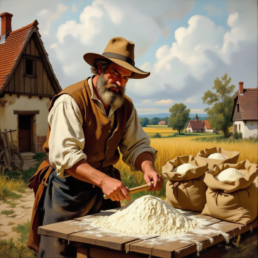 Medieval Miller Inspects Flour, Painterly Style