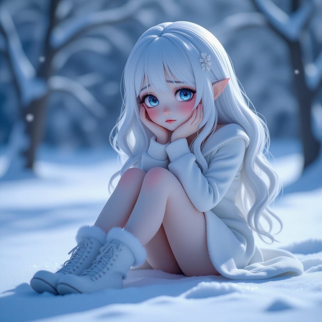 Albino Girl Crying in Snow, Inspired by Alphonse Mucha & Ghi...