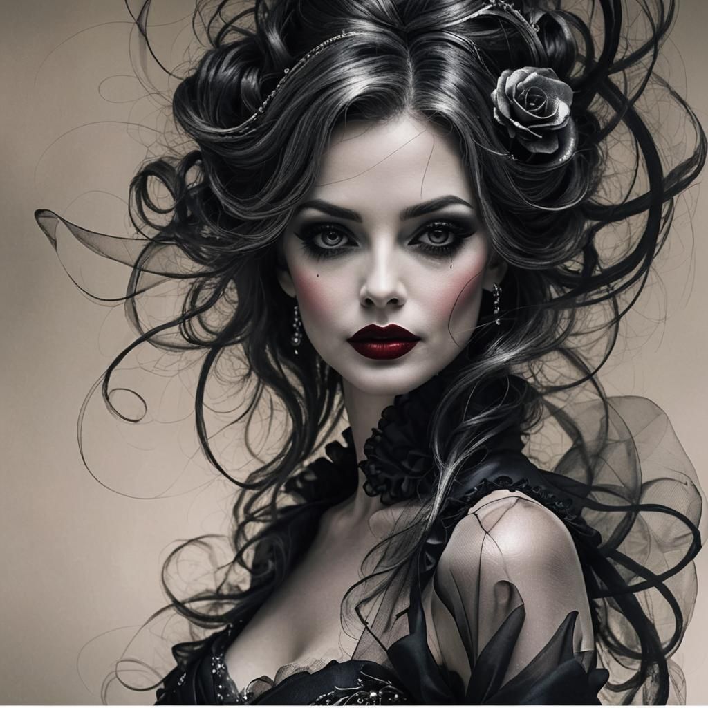 Elegant Woman with Grey Hair and Red Lipstick