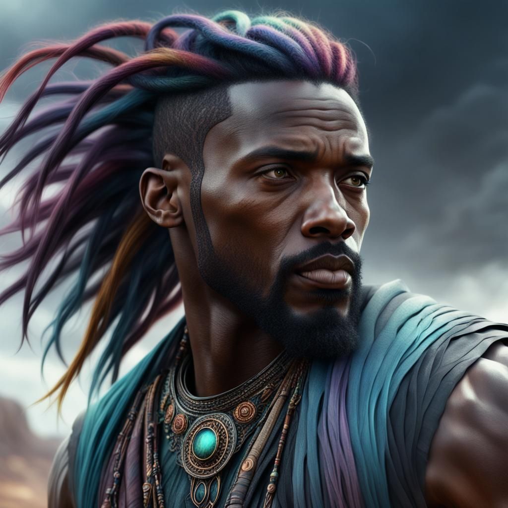 Epic Multicolored Hair on Young Man: Digital Painting