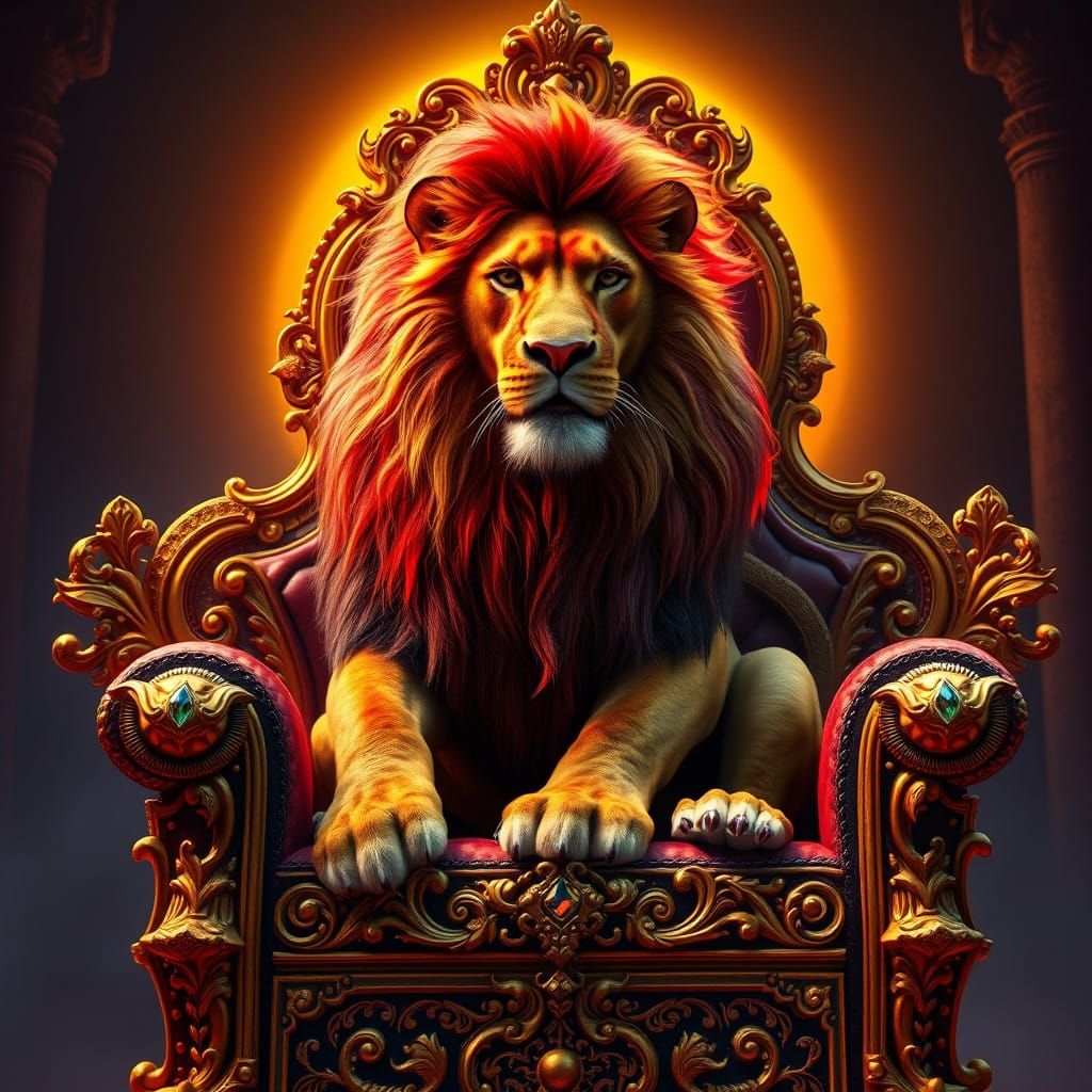 Regal Lion Throne Scene in Golden Light