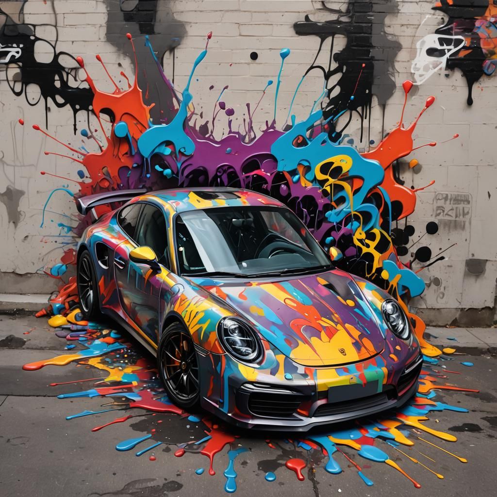 Porsche in Graffiti Art Style