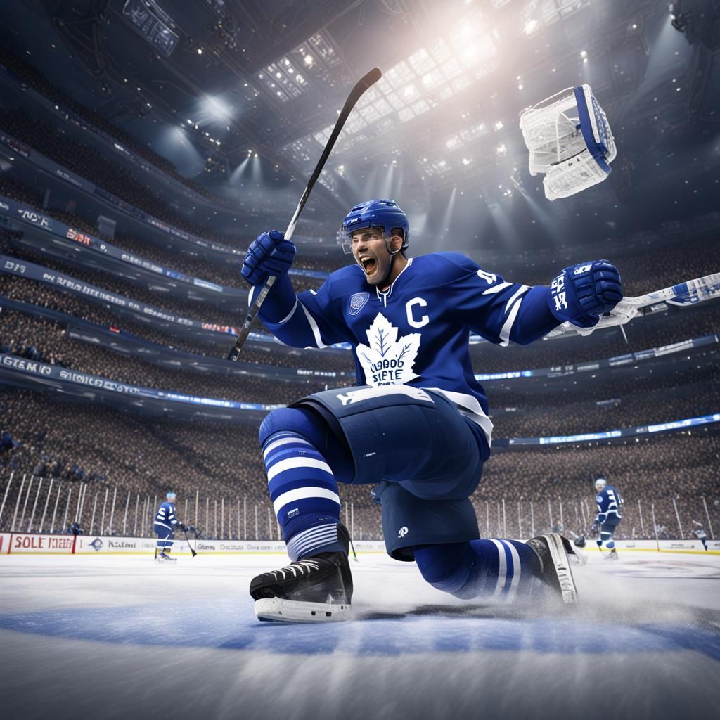 Maple Leafs Player Celebrates Goal: Detailed Matte Painting