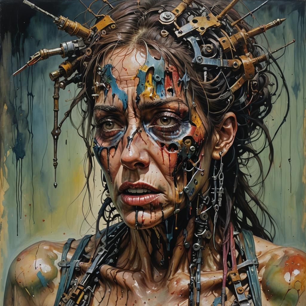 Woman's Body Warping into Distorted Metal