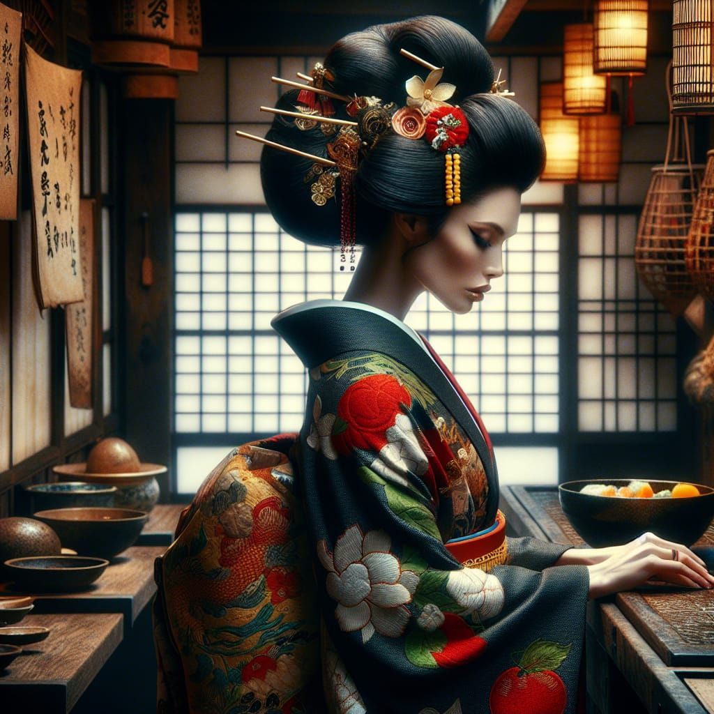 Ukemochi Goddess in Traditional Japanese Kitchen