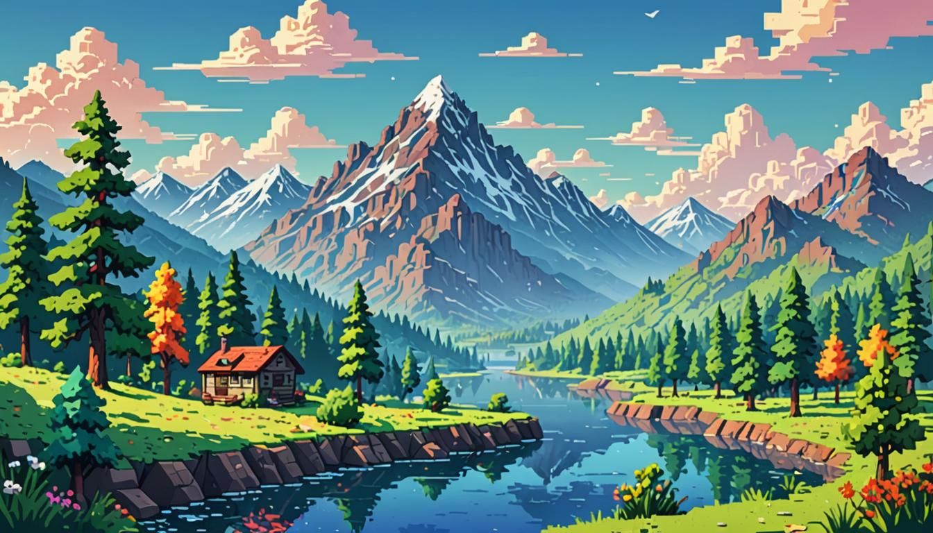 Pixelated Landscape Adventure in Pixel Art Style