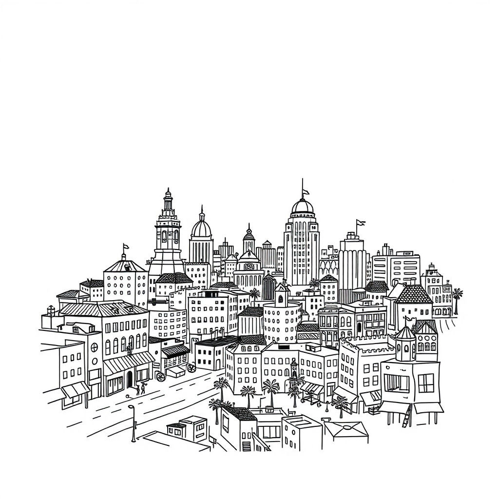 Southern City Doodle in Black and White