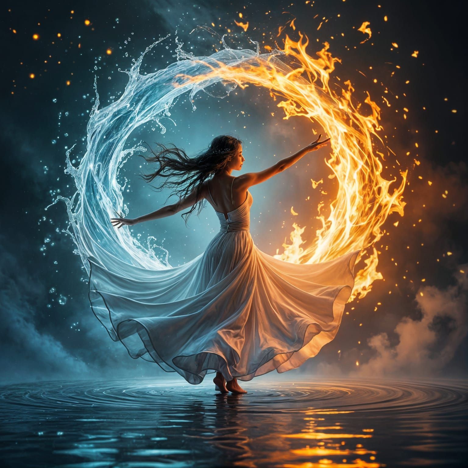 Yin-Yang Dance: Water and Fire Harmony