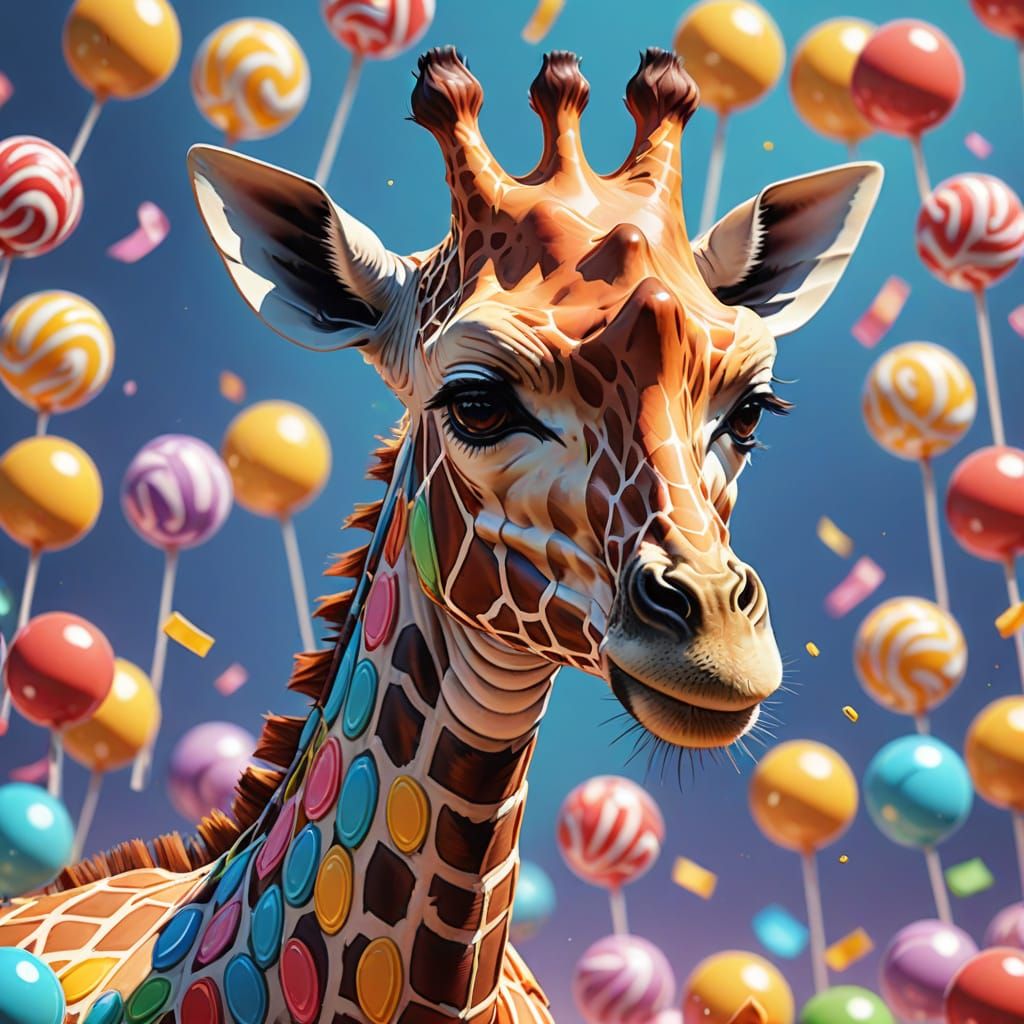 Candy Giraffe in Vibrant 3D Anime Style