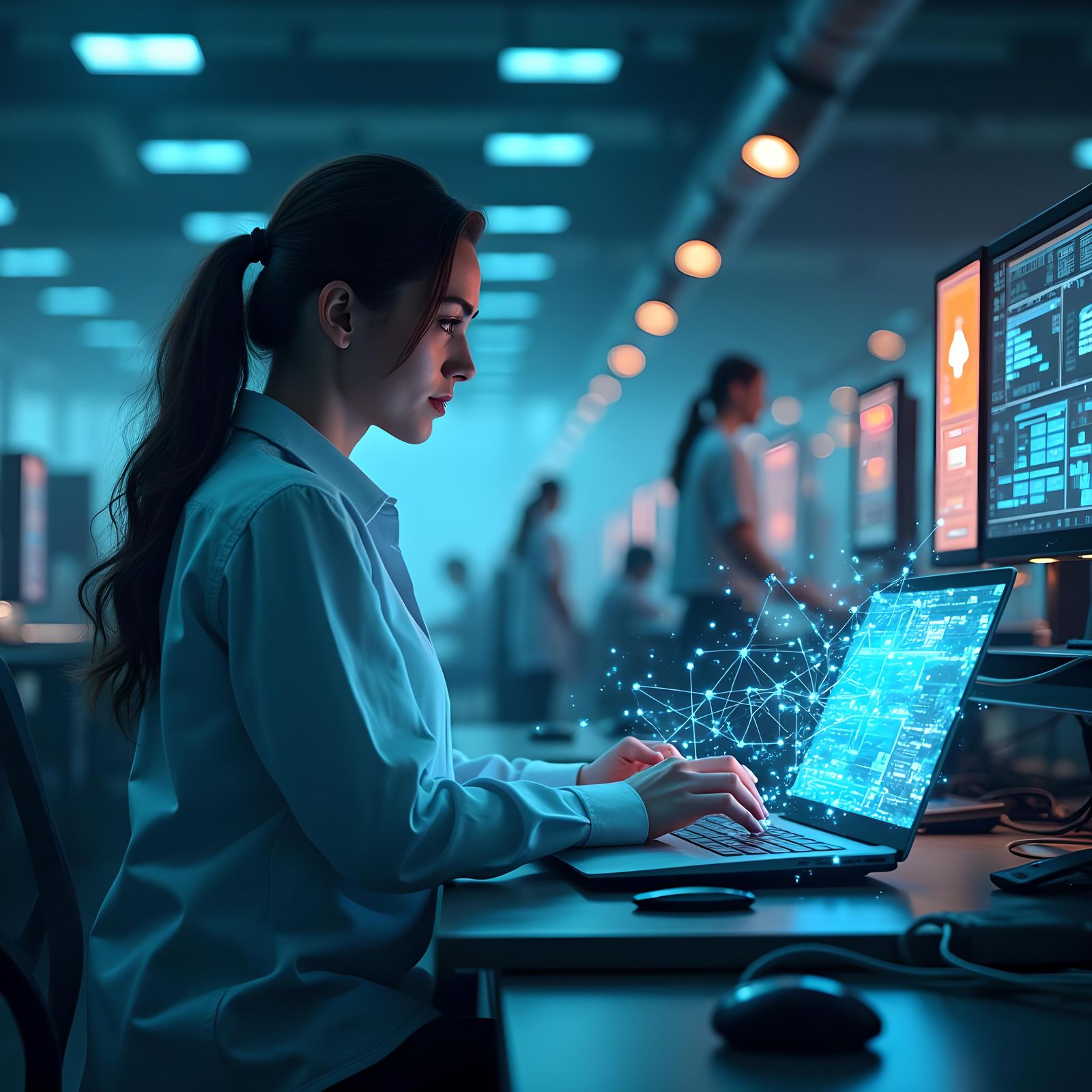 AI Data Web Flowing Through Manufacturing Departments