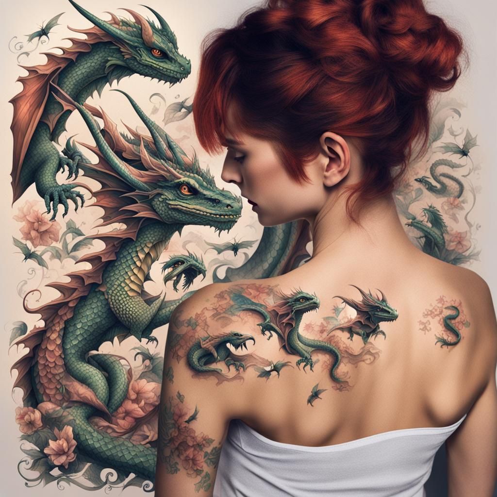 Dragon Tattoos on Woman's Arm