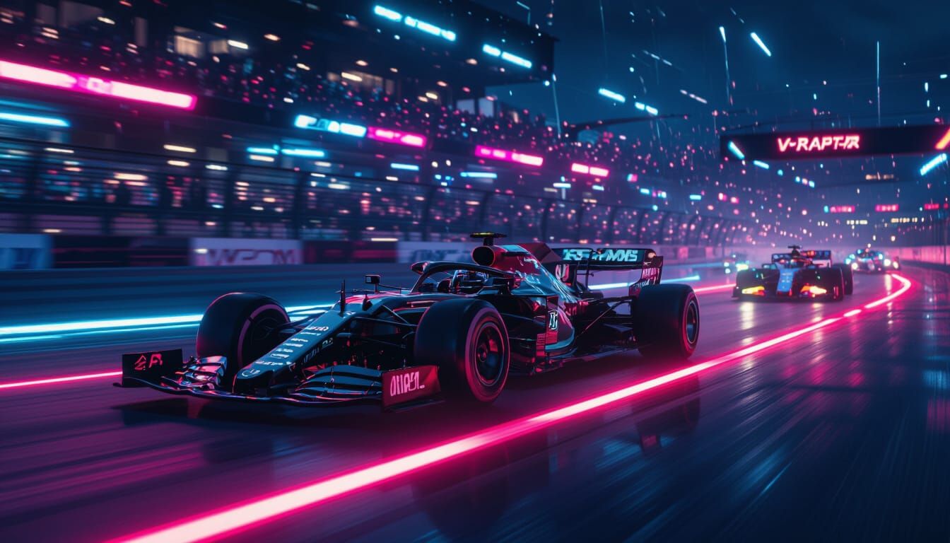 Futuristic Formula One Car on Neon-Lit Track
