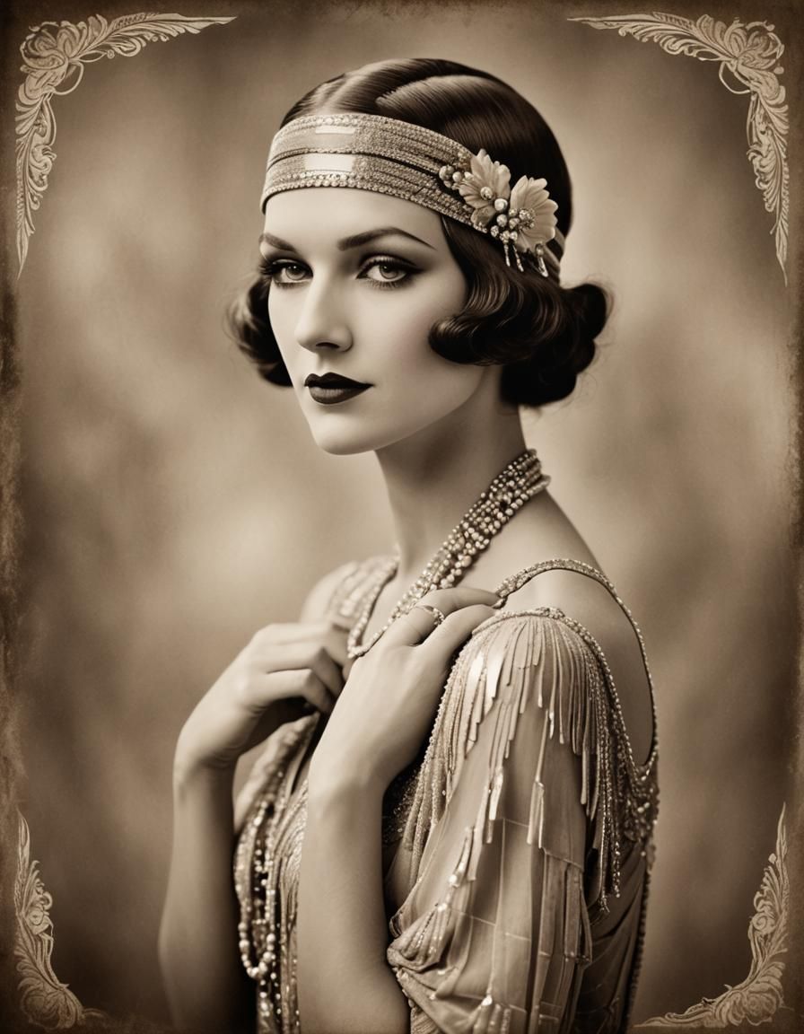 Professional sepia photography of a pretty  flapper girl