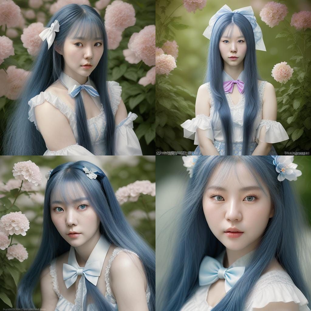 Korean Woman with Blue Hair Portrait