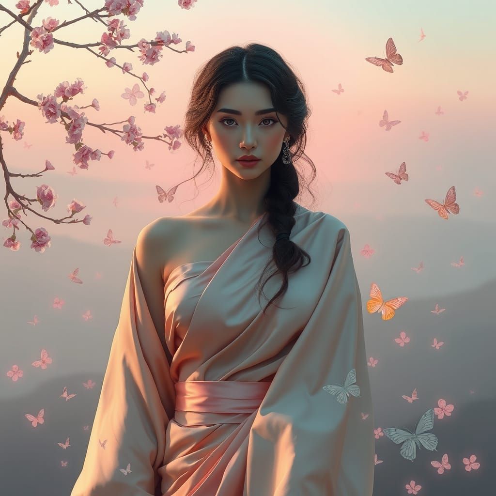 Midjourney6-Lite Woman Portrait of a graceful woman in flowi...