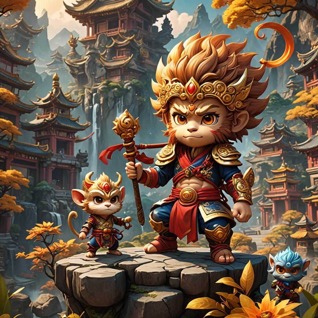 Cute Chibi Sun Wukong in Detailed Matte Painting