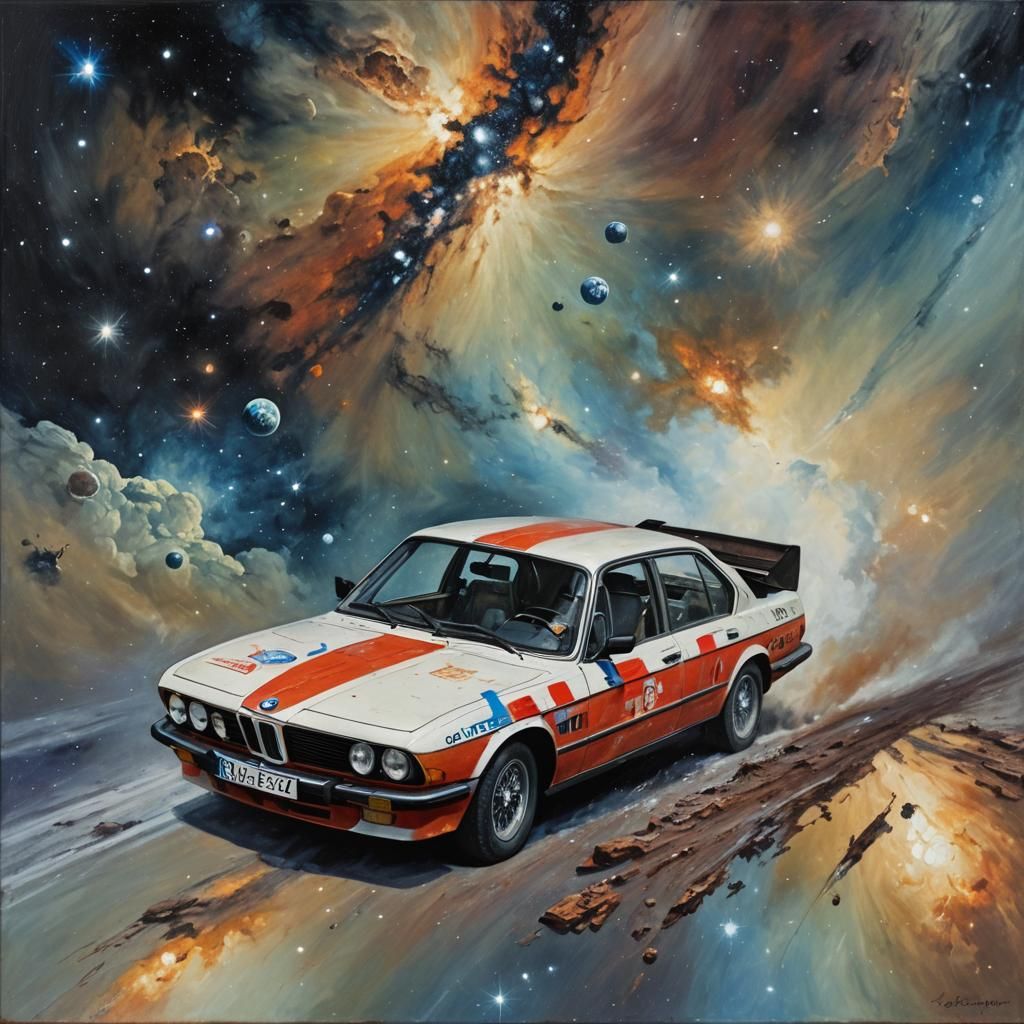 BMW in Space as Oil Painting
