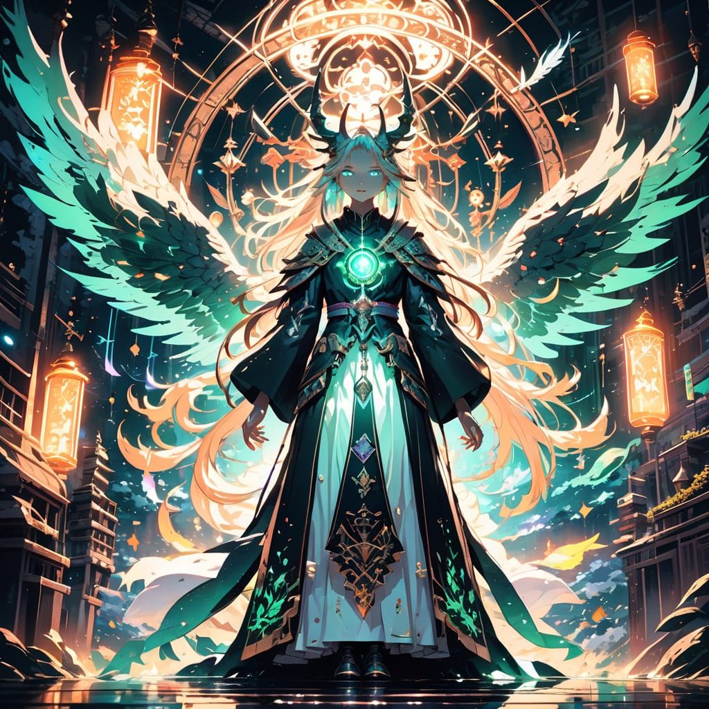 Elegant Futuristic Anime Demon in Dark Robes