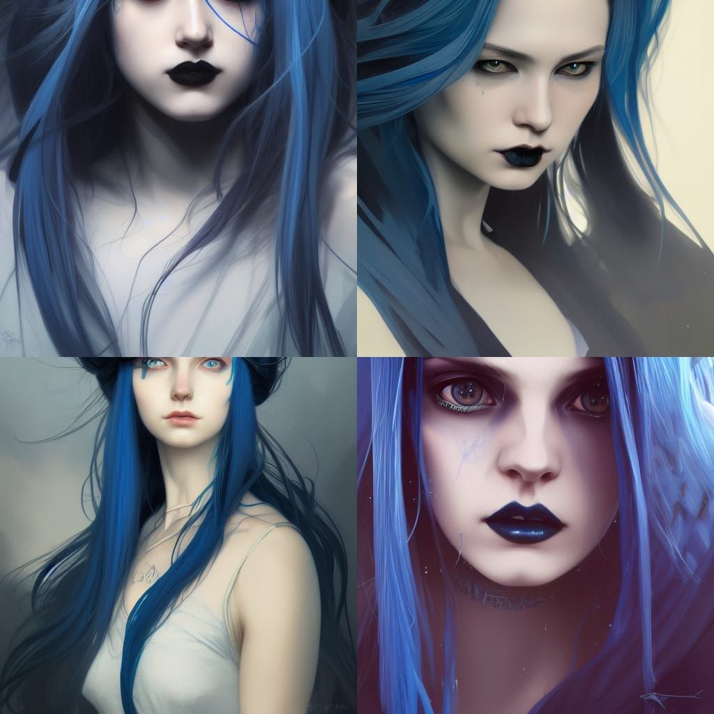 Blue-Haired Goth Girl Portrait in Hyperdetailed Style