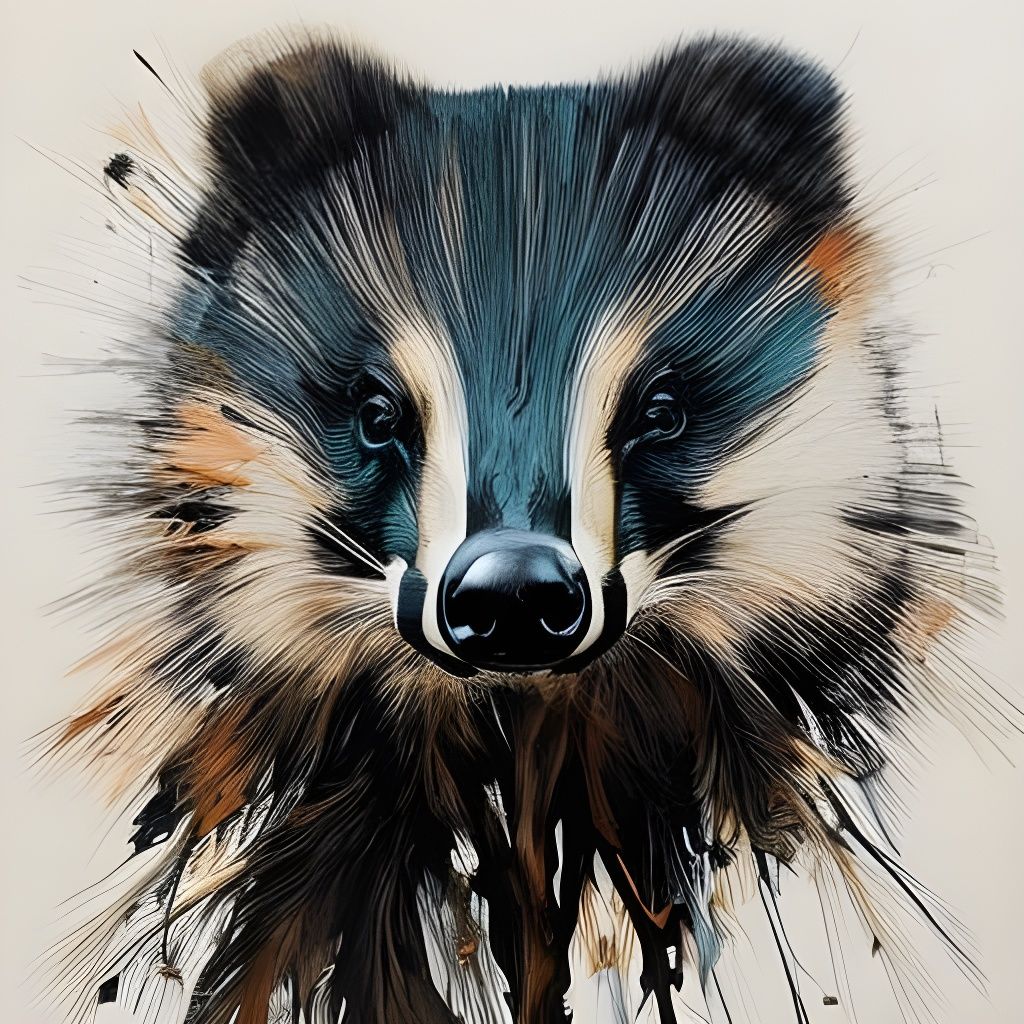 Cartoon Badger Portrait in Inkblot Style