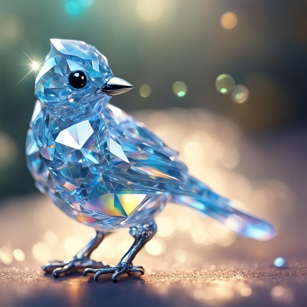 Sparkling Diamond Bird on Crystal Gem Tree