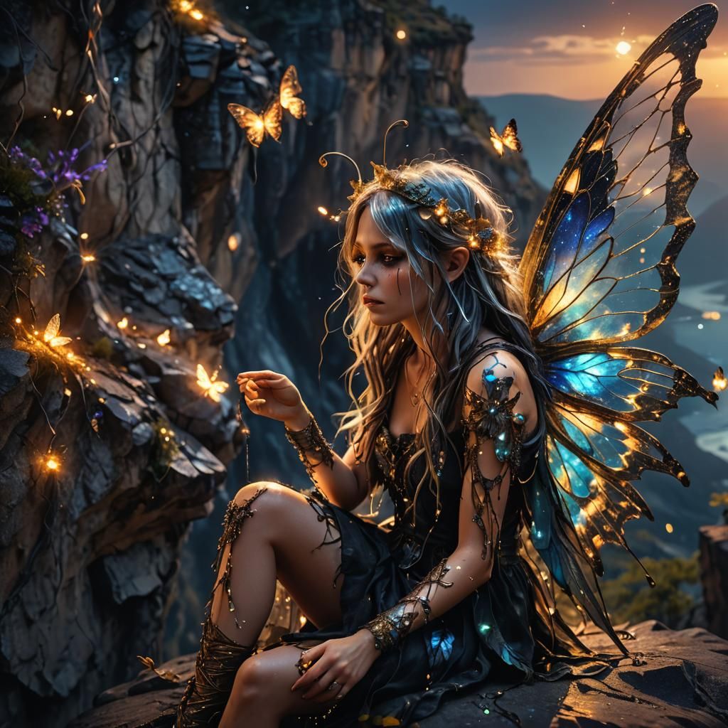 Fairy sitting on the edge of a cliff