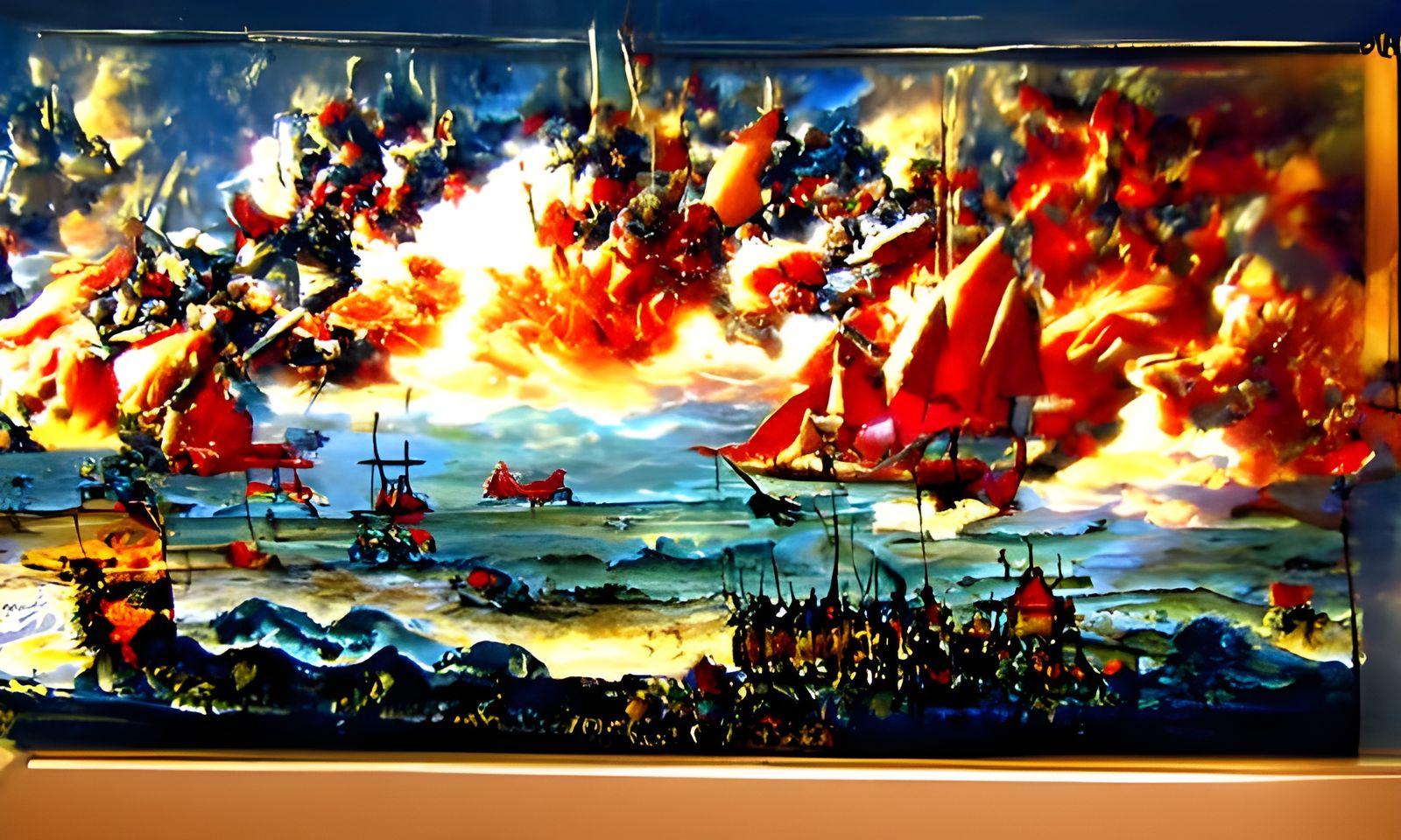 Renaissance Naval Battle in Batavia with Fiery Sky