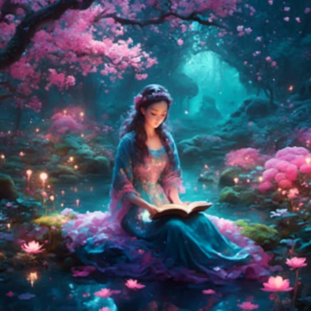 Woman Reading in Dreamy Darkness Style