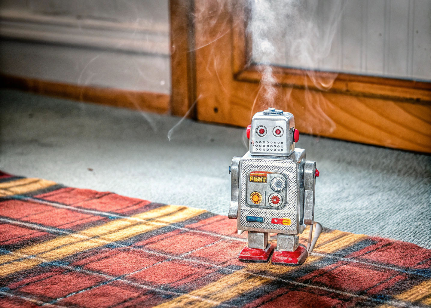 Vintage Robot Plushie in Dreamlike Cosmic Horror Scene