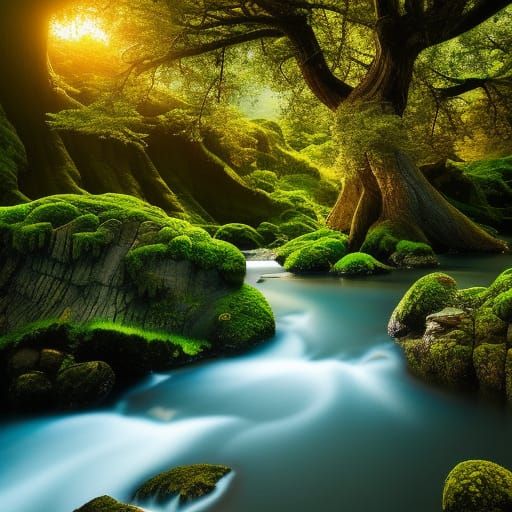 Enchanted River Valley Under Starry Moonlit Sky