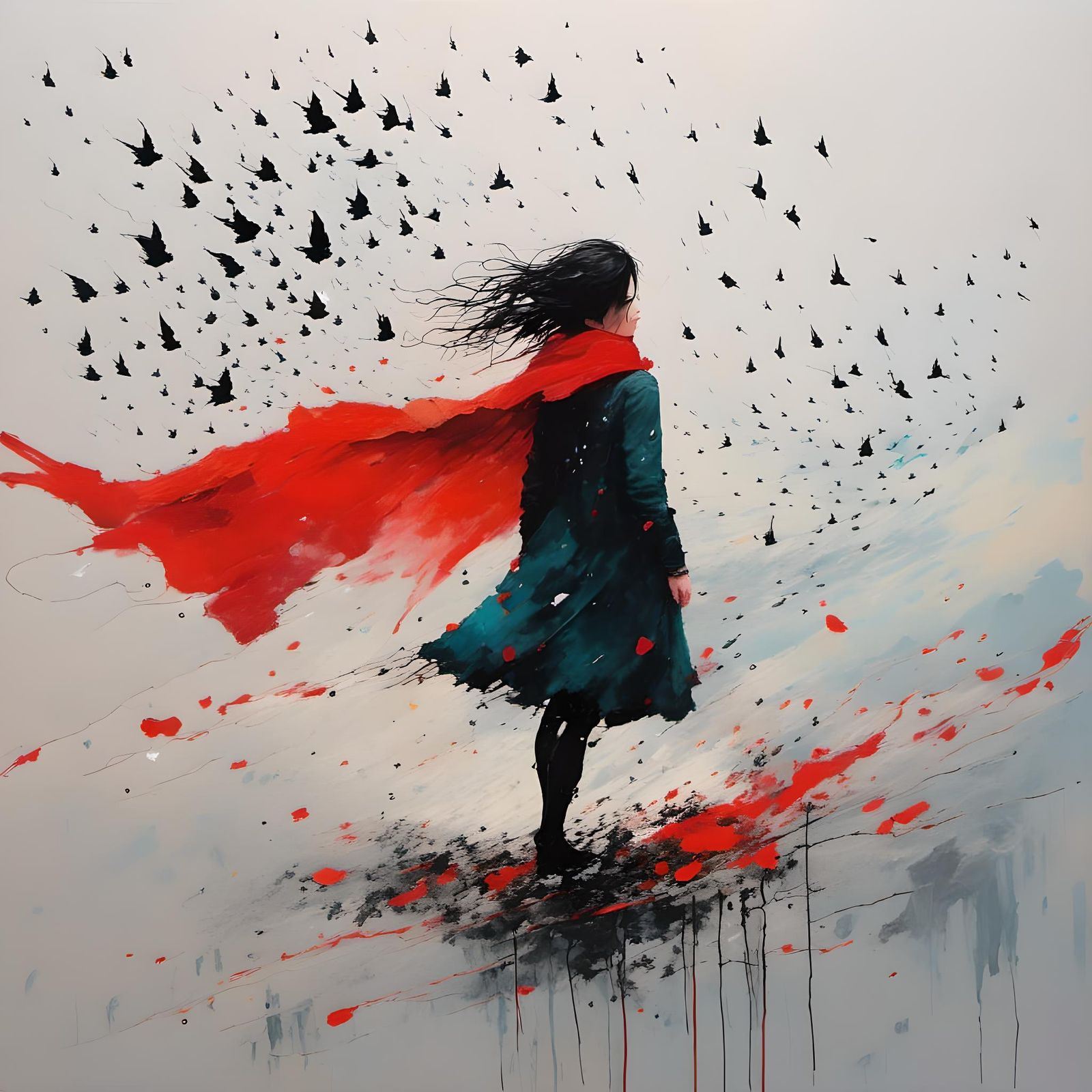 Starling Flight in Abstract Expressionist Style