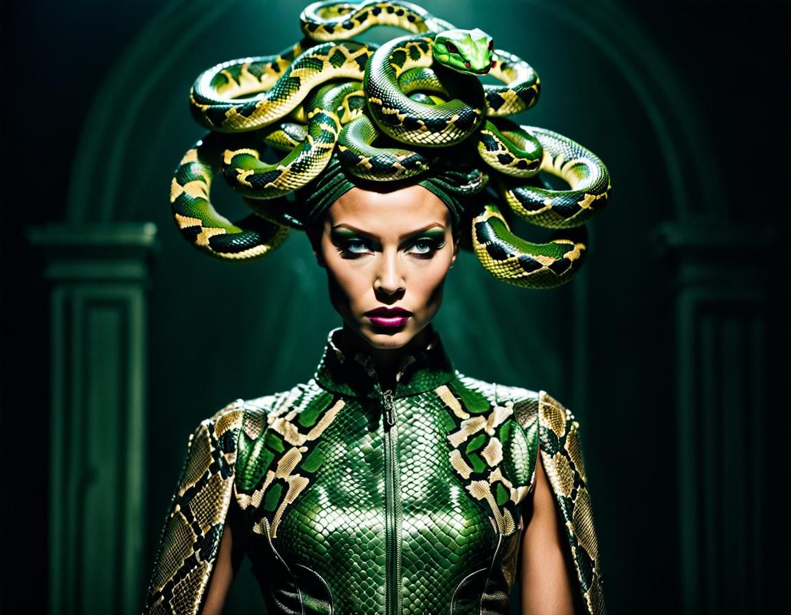 Medusa in Haute Couture Snakeskin Gown