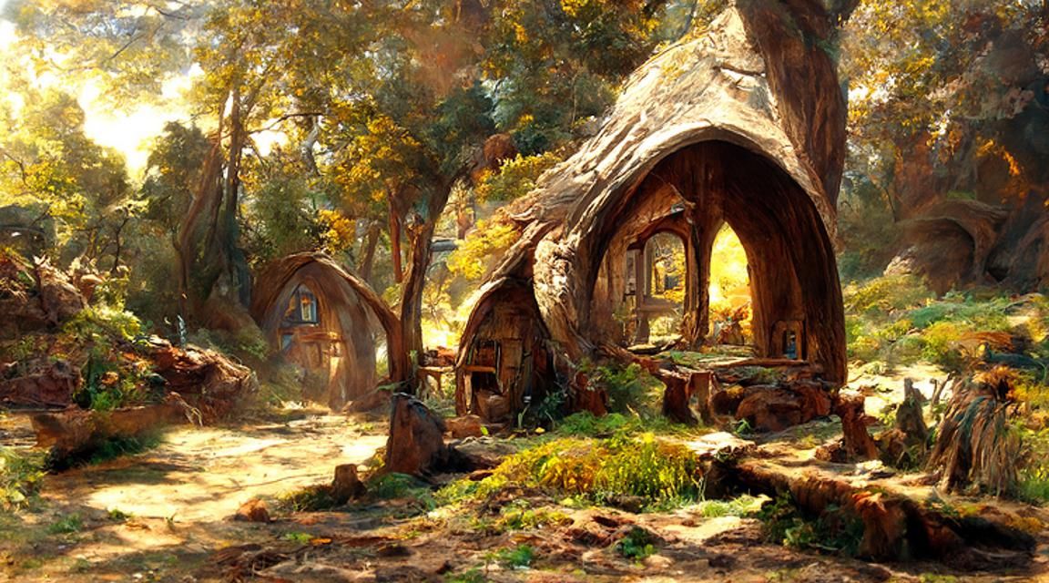 Idyllic Hobbiton Scene in an Oil Painting Style
