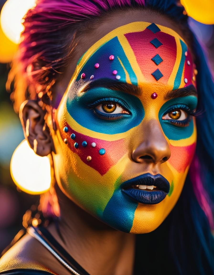 Woman with Colorful Face Paint Portrait