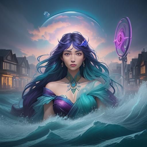 Frozen Wave Splashing Houses in Surreal Ocean