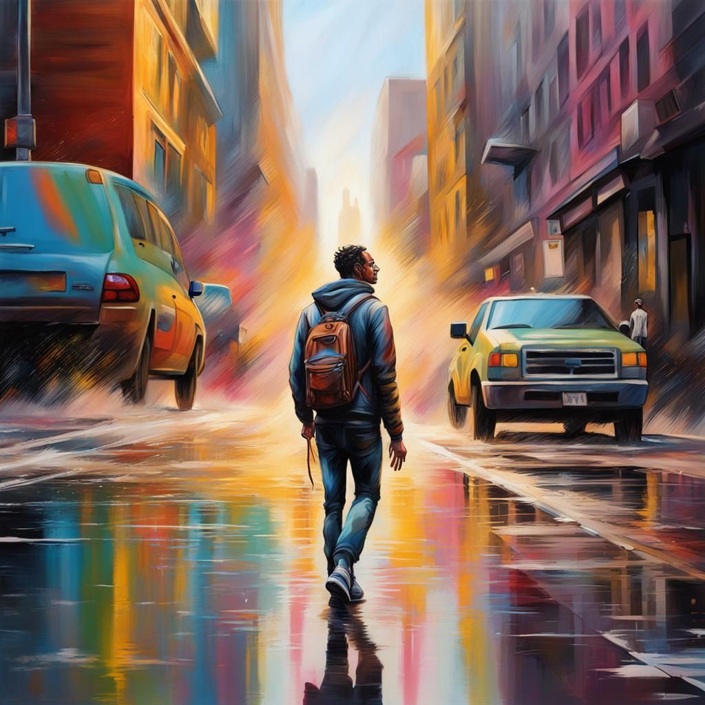 Hyperrealistic City Walk in Splash Art Style